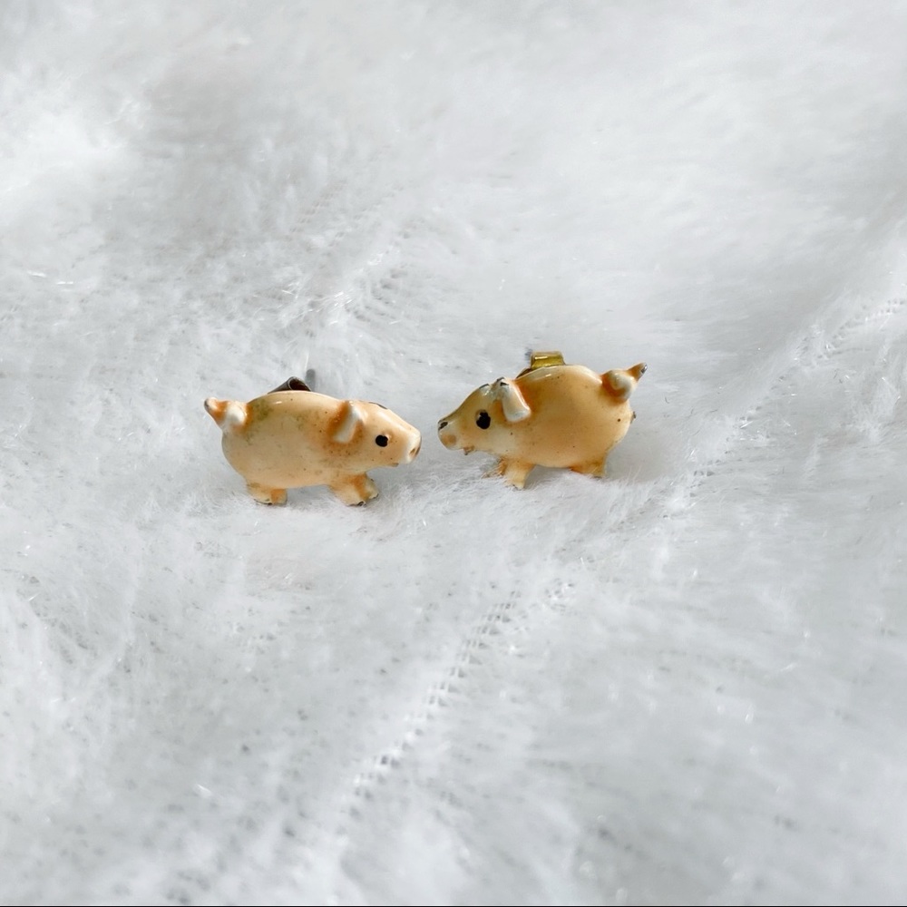Vintage Pig Stud Earrings
